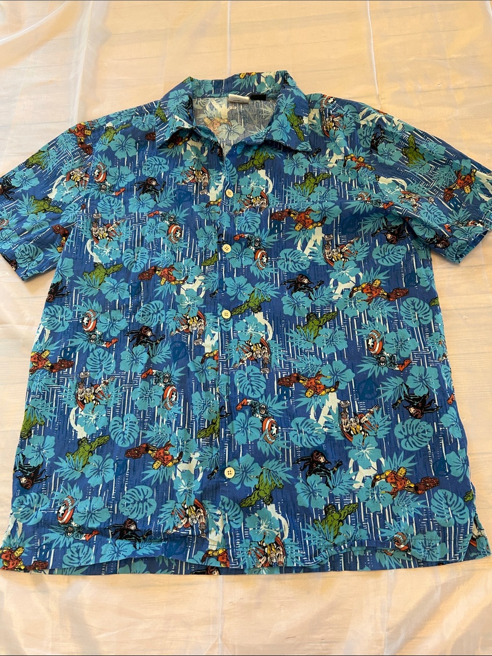 Marvel Blue Tropical Print Button-Down Shirt
